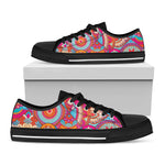 Retro Bohemian Mandala Pattern Print Black Low Top Sneakers