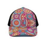 Retro Bohemian Mandala Pattern Print Black Mesh Trucker Cap