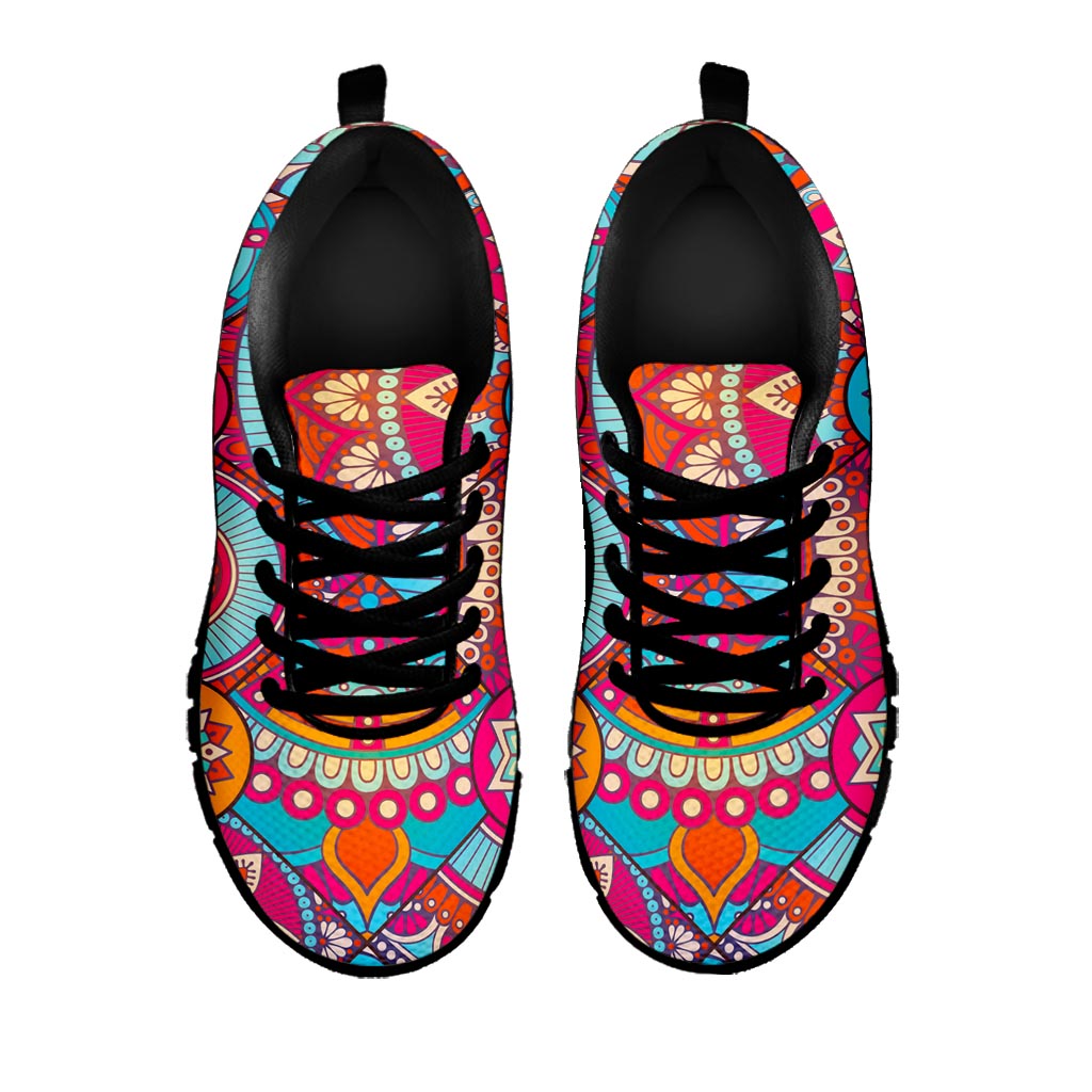Retro Bohemian Mandala Pattern Print Black Running Shoes