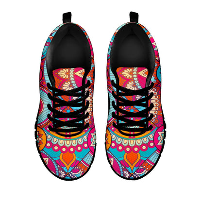Retro Bohemian Mandala Pattern Print Black Running Shoes