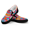 Retro Bohemian Mandala Pattern Print Black Slip On Sneakers