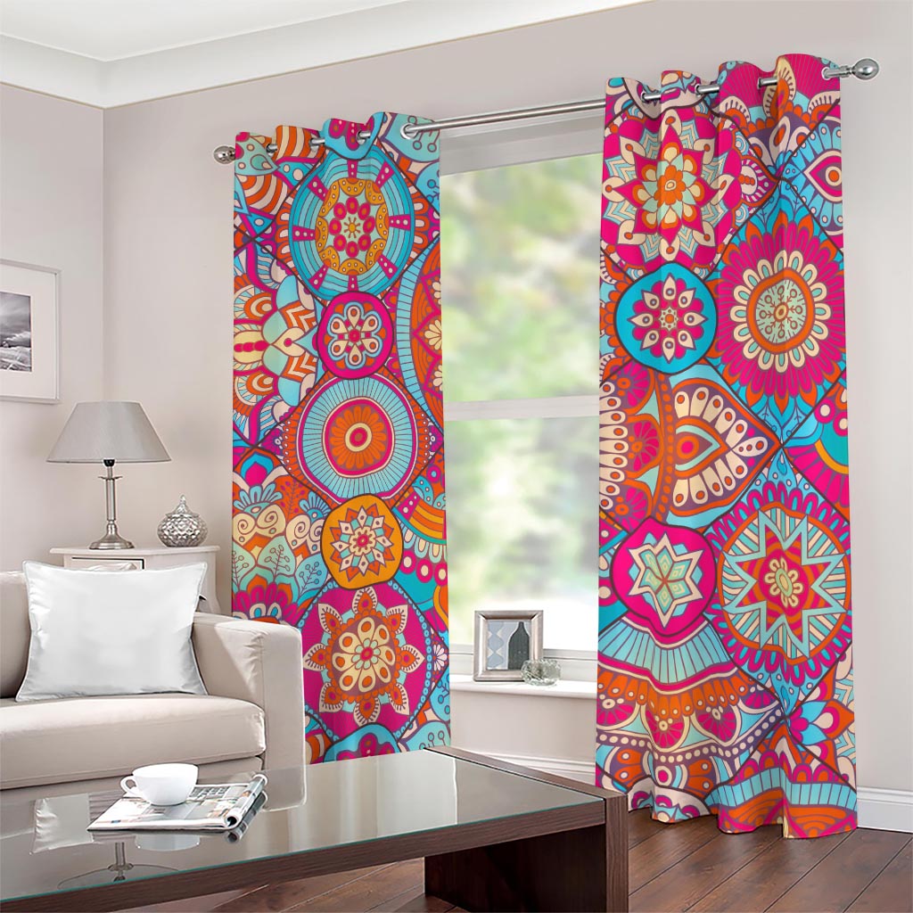 Retro Bohemian Mandala Pattern Print Blackout Grommet Curtains
