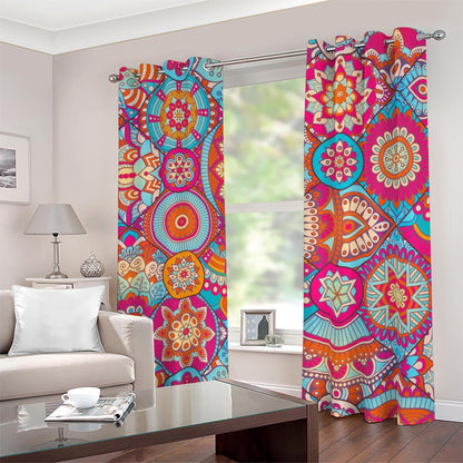 Retro Bohemian Mandala Pattern Print Blackout Grommet Curtains