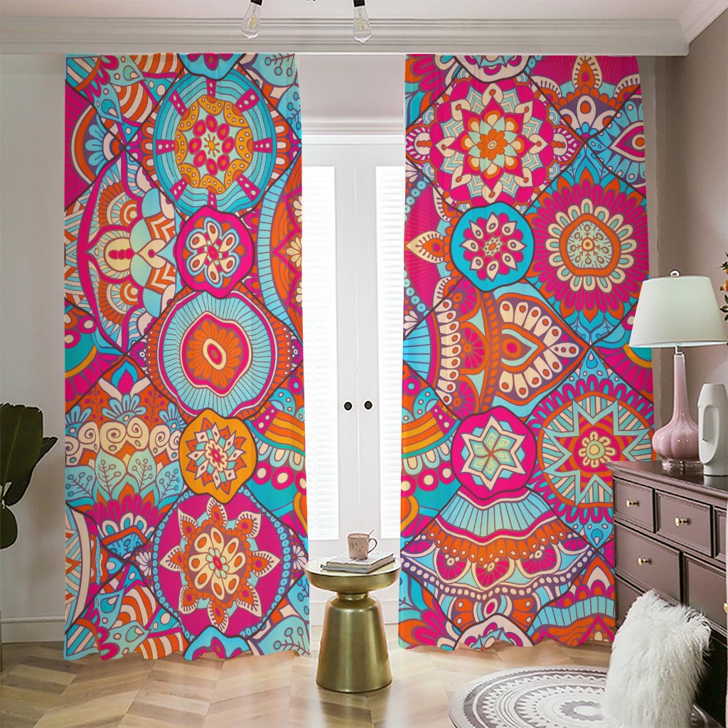 Retro Bohemian Mandala Pattern Print Blackout Pencil Pleat Curtains