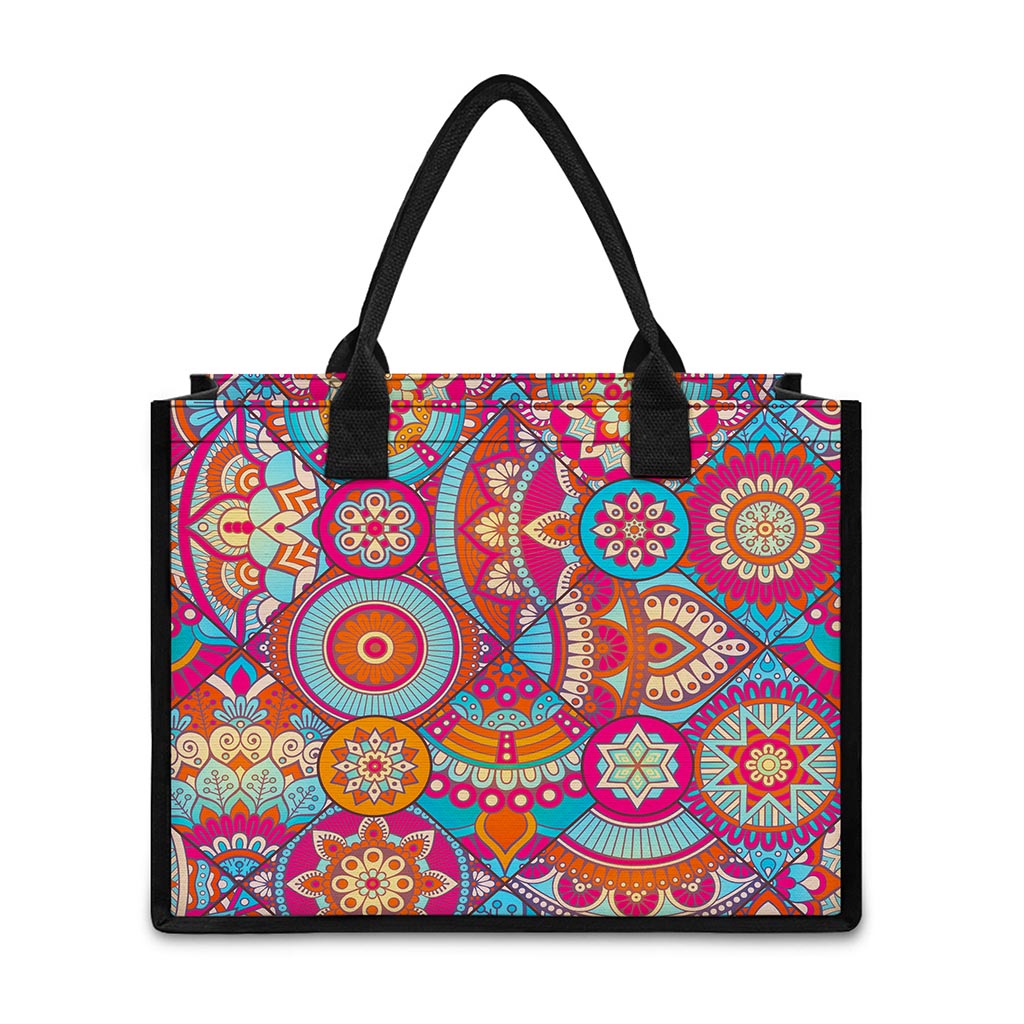 Retro Bohemian Mandala Pattern Print Canvas Tote Bag