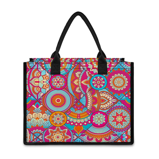 Retro Bohemian Mandala Pattern Print Canvas Tote Bag