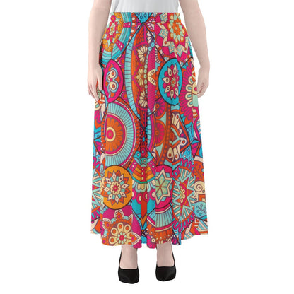 Retro Bohemian Mandala Pattern Print Chiffon Maxi Skirt