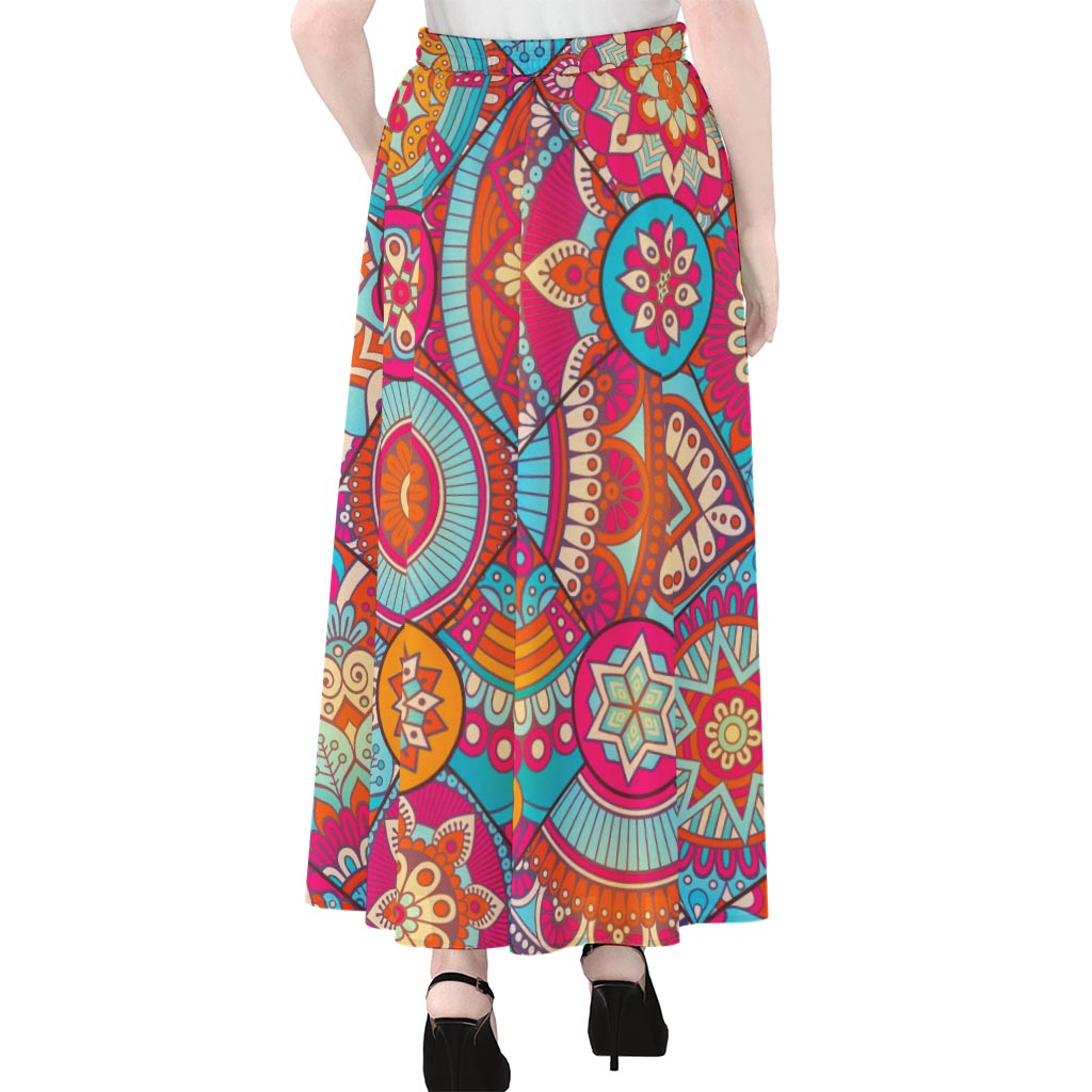 Retro Bohemian Mandala Pattern Print Chiffon Maxi Skirt