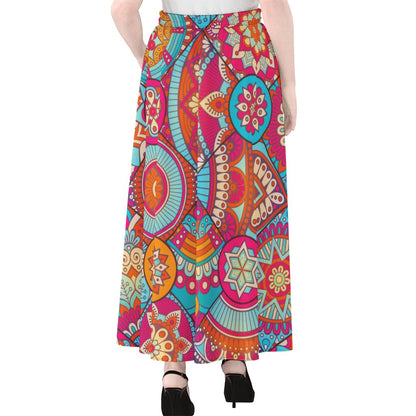 Retro Bohemian Mandala Pattern Print Chiffon Maxi Skirt