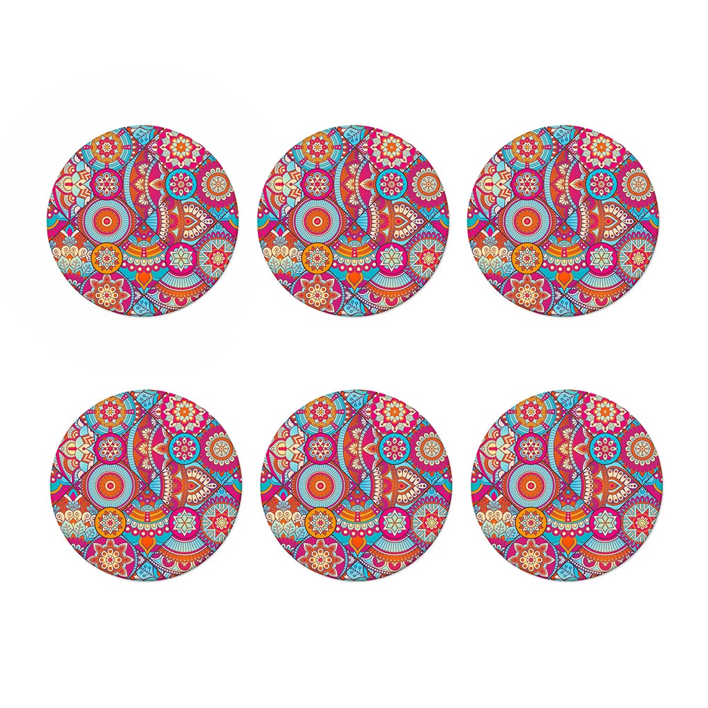 Retro Bohemian Mandala Pattern Print Coaster Set