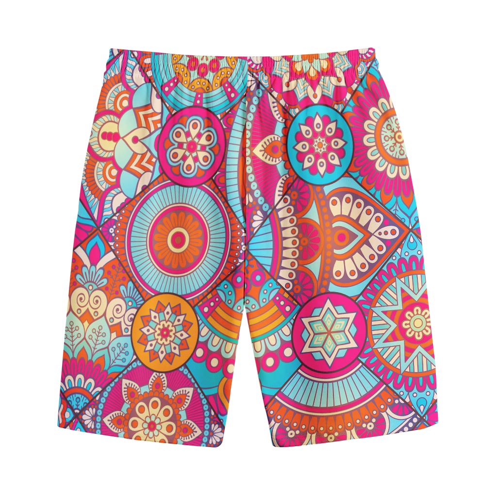 Retro Bohemian Mandala Pattern Print Cotton Shorts