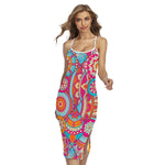 Retro Bohemian Mandala Pattern Print Cross Back Cami Dress