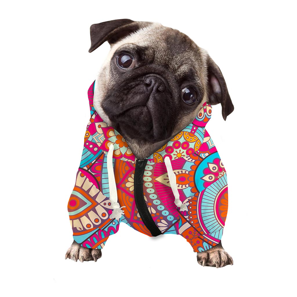 Retro Bohemian Mandala Pattern Print Dog Zip Up Hoodie