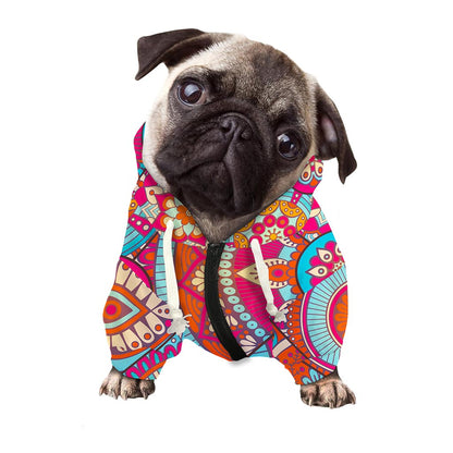 Retro Bohemian Mandala Pattern Print Dog Zip Up Hoodie
