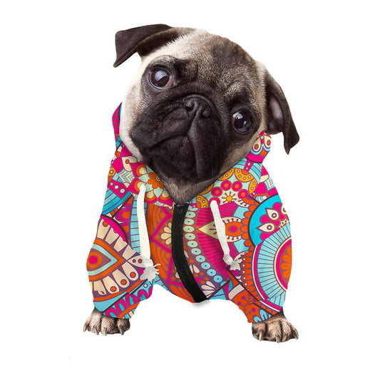 Retro Bohemian Mandala Pattern Print Dog Zip Up Hoodie