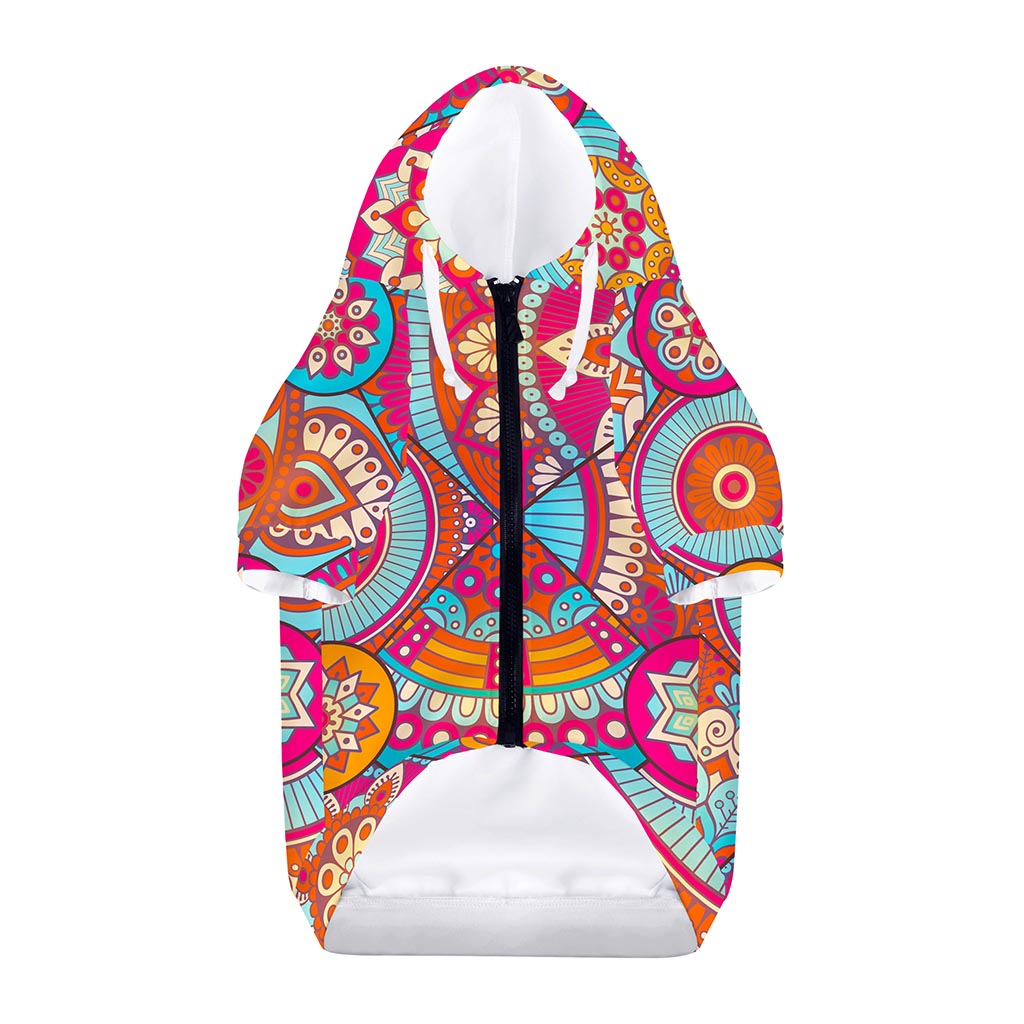 Retro Bohemian Mandala Pattern Print Dog Zip Up Hoodie
