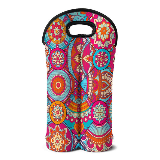 Retro Bohemian Mandala Pattern Print Double Neoprene Wine Tote