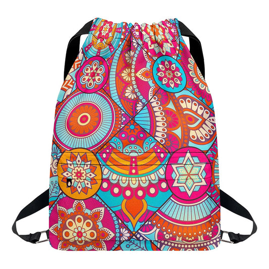 Retro Bohemian Mandala Pattern Print Drawstring Backpack