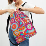 Retro Bohemian Mandala Pattern Print Drawstring Backpack
