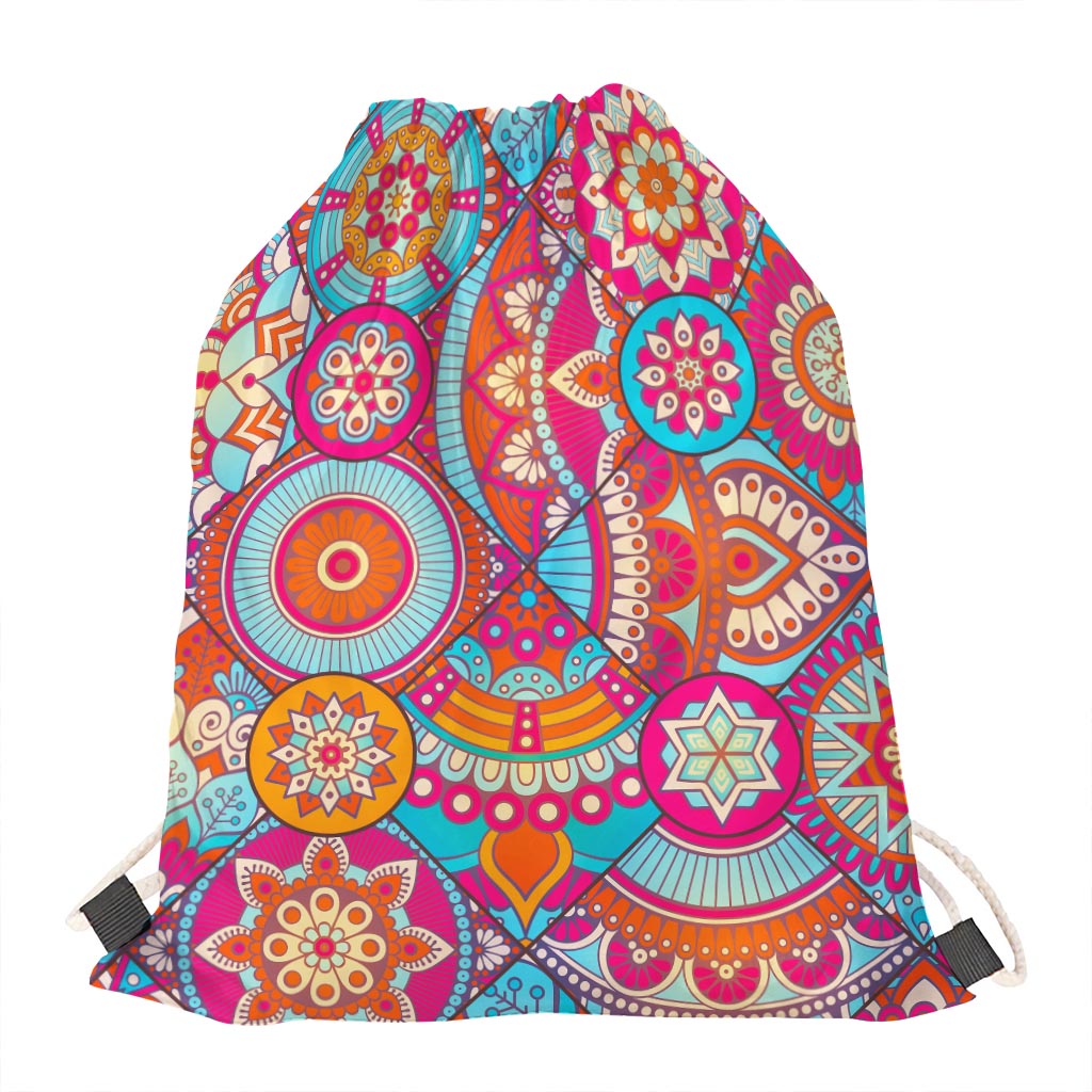 Retro Bohemian Mandala Pattern Print Drawstring Bag