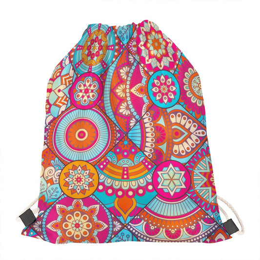 Retro Bohemian Mandala Pattern Print Drawstring Bag