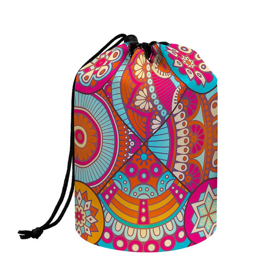 Retro Bohemian Mandala Pattern Print Drawstring Makeup Bag