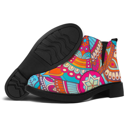 Retro Bohemian Mandala Pattern Print Flat Ankle Boots