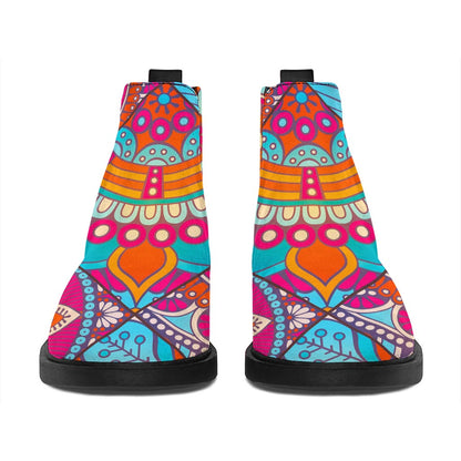 Retro Bohemian Mandala Pattern Print Flat Ankle Boots