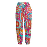 Retro Bohemian Mandala Pattern Print Fleece Lined Knit Pants