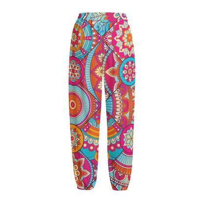 Retro Bohemian Mandala Pattern Print Fleece Lined Knit Pants