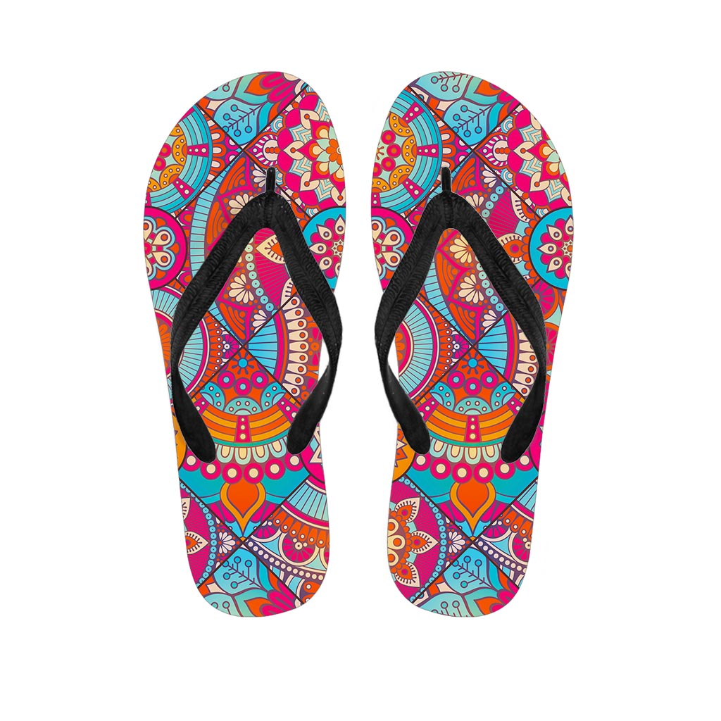 Retro Bohemian Mandala Pattern Print Flip Flops