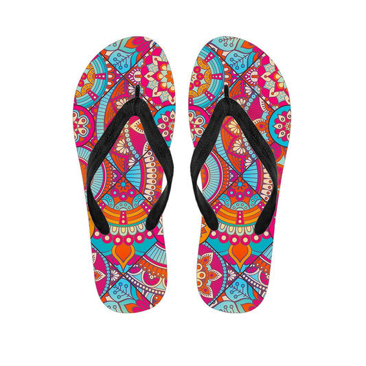 Retro Bohemian Mandala Pattern Print Flip Flops