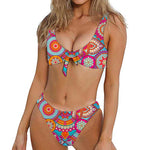 Retro Bohemian Mandala Pattern Print Front Bow Tie Bikini