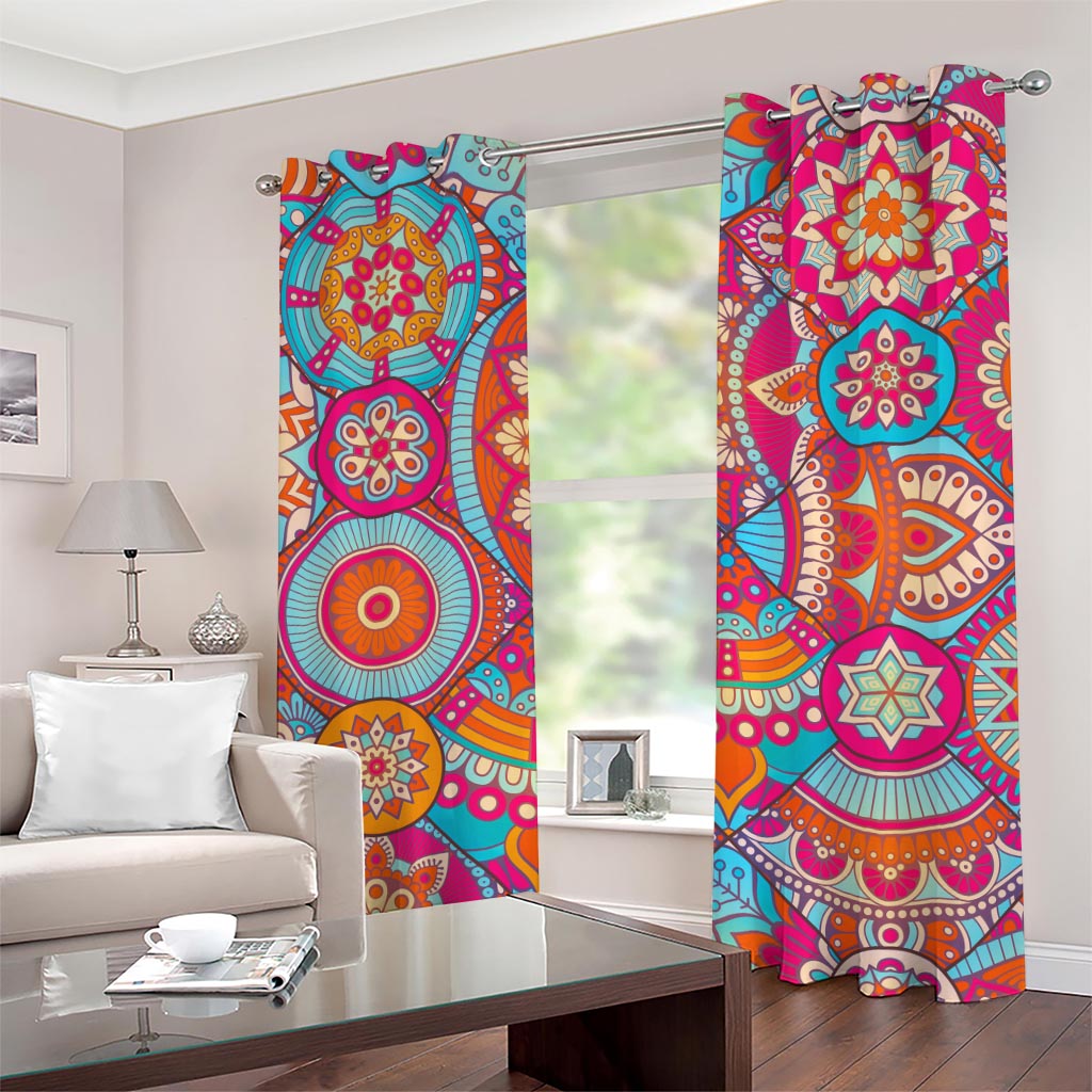 Retro Bohemian Mandala Pattern Print Grommet Curtains