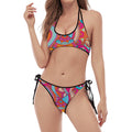 Retro Bohemian Mandala Pattern Print Halter Scoop Tie Side Bikini