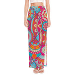 Retro Bohemian Mandala Pattern Print High Slit Maxi Skirt