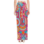 Retro Bohemian Mandala Pattern Print High Slit Maxi Skirt