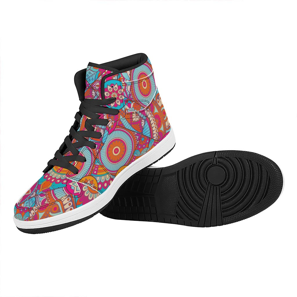 Retro Bohemian Mandala Pattern Print High Top Leather Sneakers