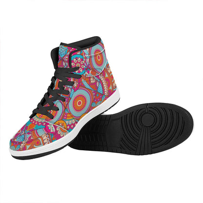 Retro Bohemian Mandala Pattern Print High Top Leather Sneakers