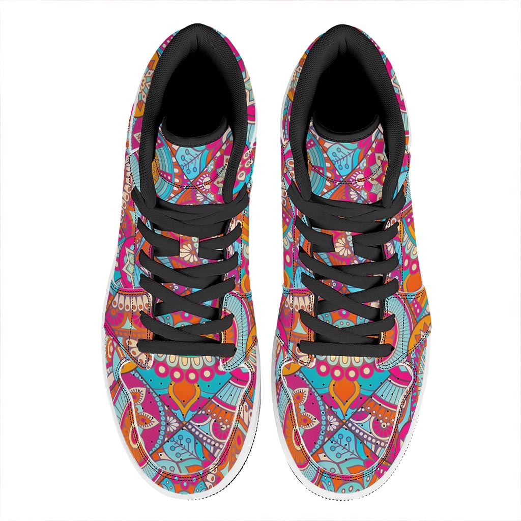 Retro Bohemian Mandala Pattern Print High Top Leather Sneakers