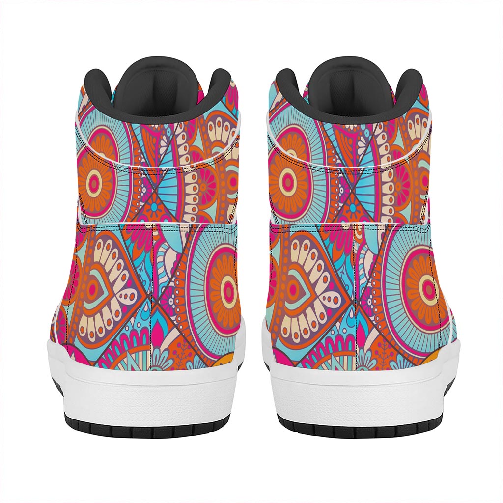 Retro Bohemian Mandala Pattern Print High Top Leather Sneakers