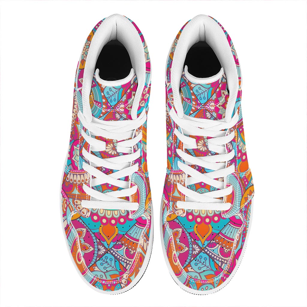 Retro Bohemian Mandala Pattern Print High Top Leather Sneakers