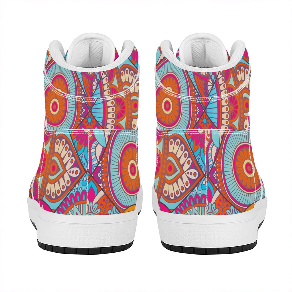 Retro Bohemian Mandala Pattern Print High Top Leather Sneakers