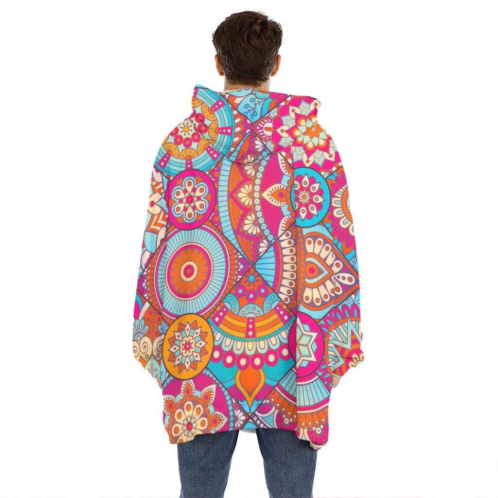 Retro Bohemian Mandala Pattern Print Hoodie Blanket