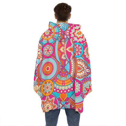 Retro Bohemian Mandala Pattern Print Hoodie Blanket