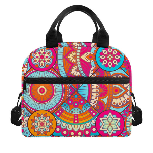 Retro Bohemian Mandala Pattern Print Insulated Lunch Bag