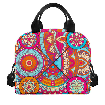 Retro Bohemian Mandala Pattern Print Insulated Lunch Bag