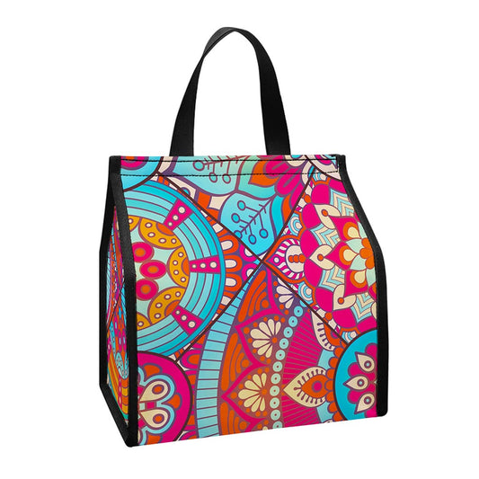 Retro Bohemian Mandala Pattern Print Insulated Lunch Tote