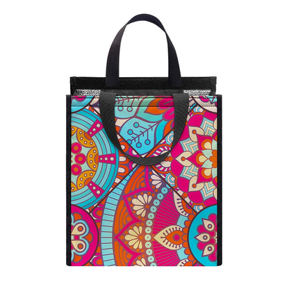 Retro Bohemian Mandala Pattern Print Insulated Lunch Tote