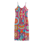 Retro Bohemian Mandala Pattern Print Jersey Midi Cami Dress